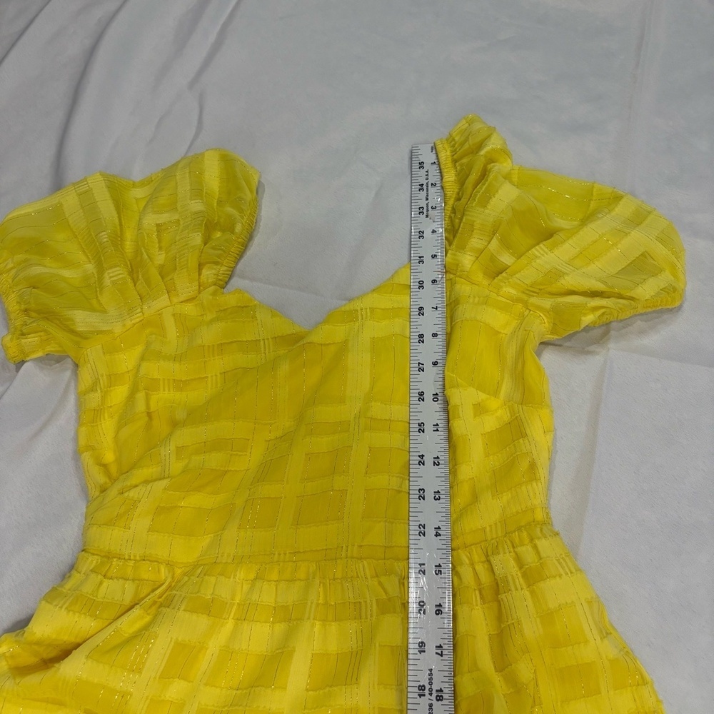 Adelyn Rae Maxi Dress Womens XS Yellow V Neck Tiered Puff Sleeves Boho Flowy - Picture 6 of 9